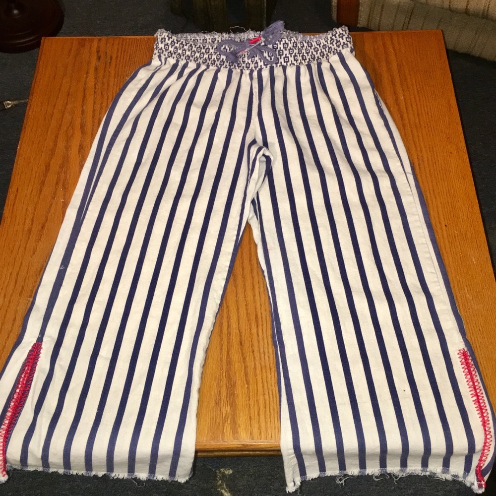 COPY - Indigo Rein Navy Striped Capris w Red Slit…